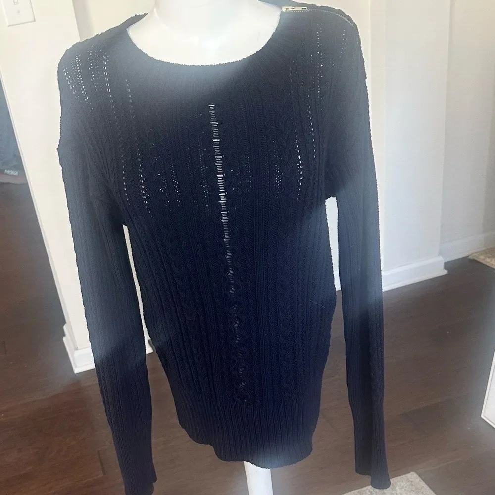 J. Crew Classic Navy Cable Knit Crewneck Sweater L